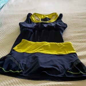 Lucky in Love Navy and Neon Yellow Tank